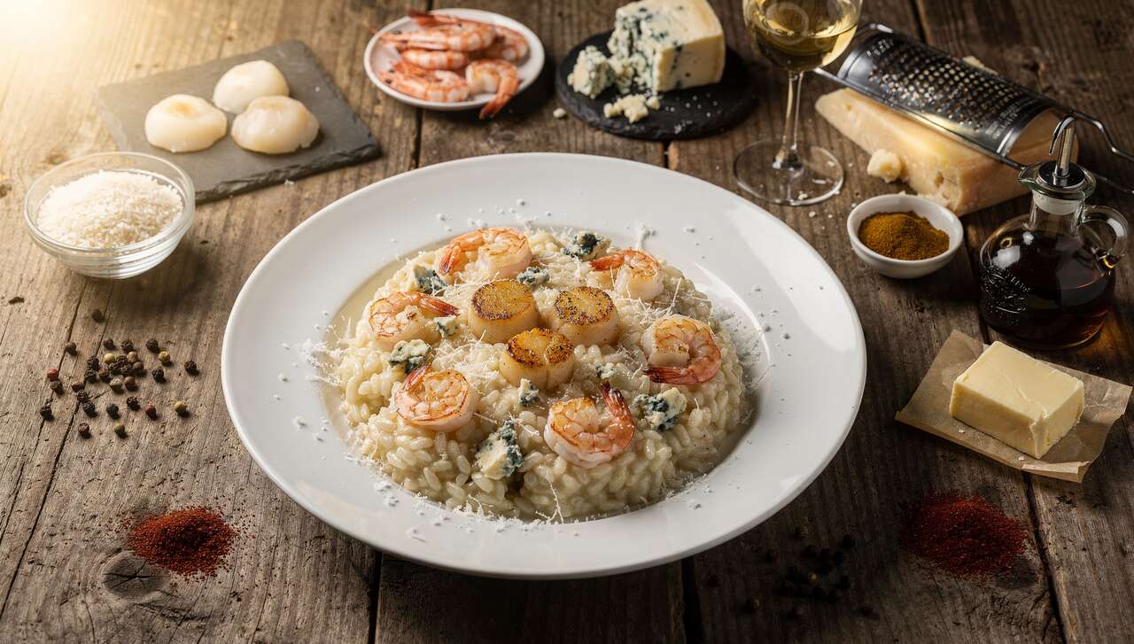 Recette risotto saint-jacques, gambas et fromage bleu