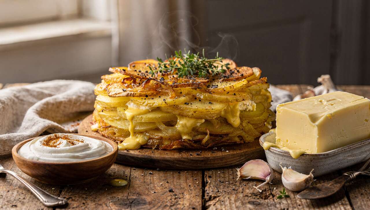 Gâteau de pommes de terre, oignons et camembert : recette savoureuse
