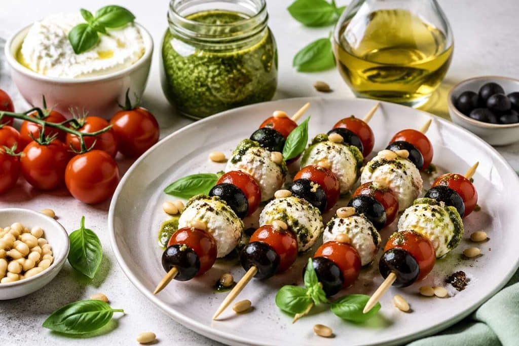 Brochette de fromage frais au pesto : recette gourmande