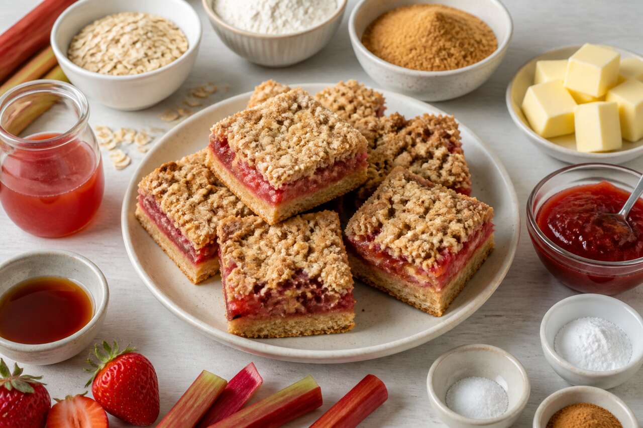 Recette : barres d'avoine à la rhubarbe et fraise