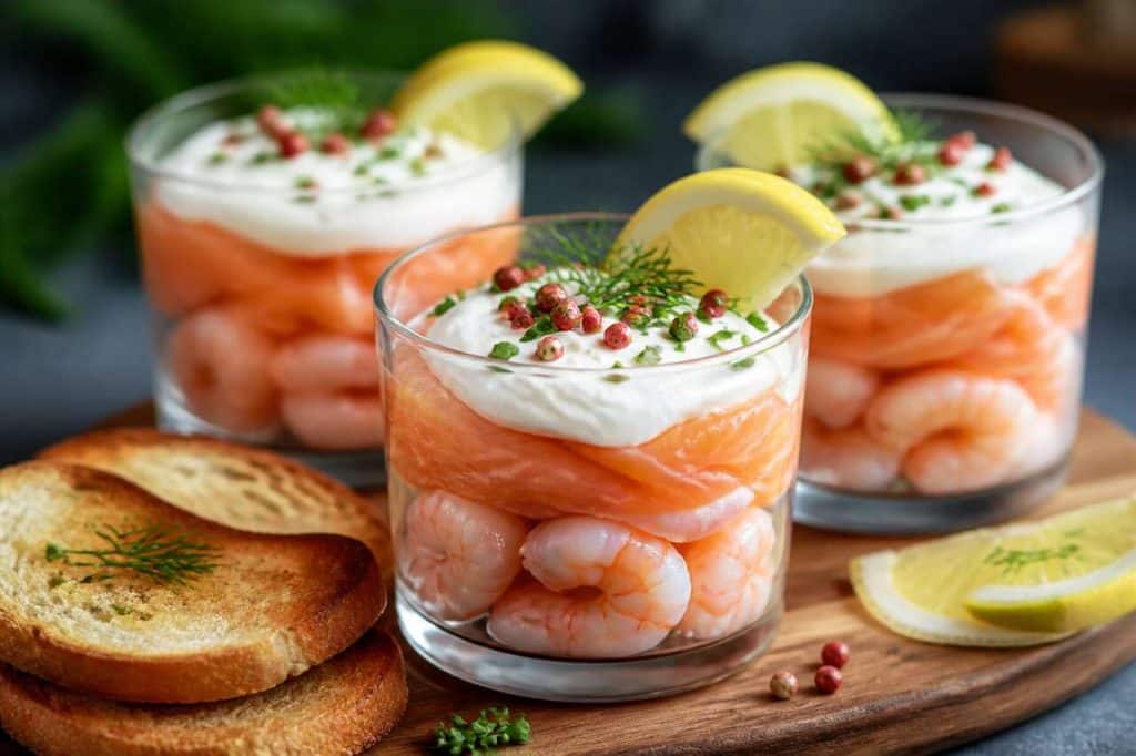 Verrines saumon fumé & crevettes au fromage frais : recette gourmande