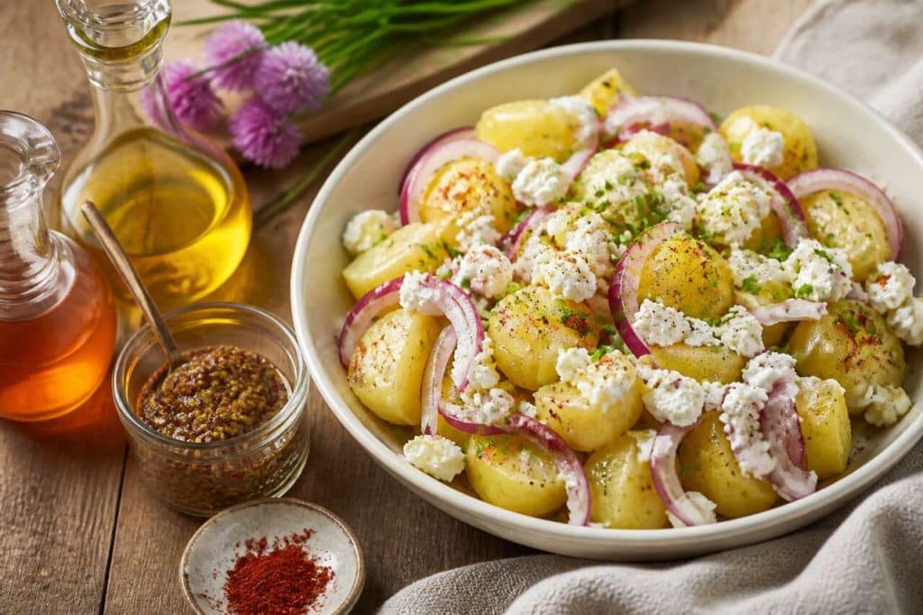 Salade de pommes de terre au fromage de brebis : recette savoureuse