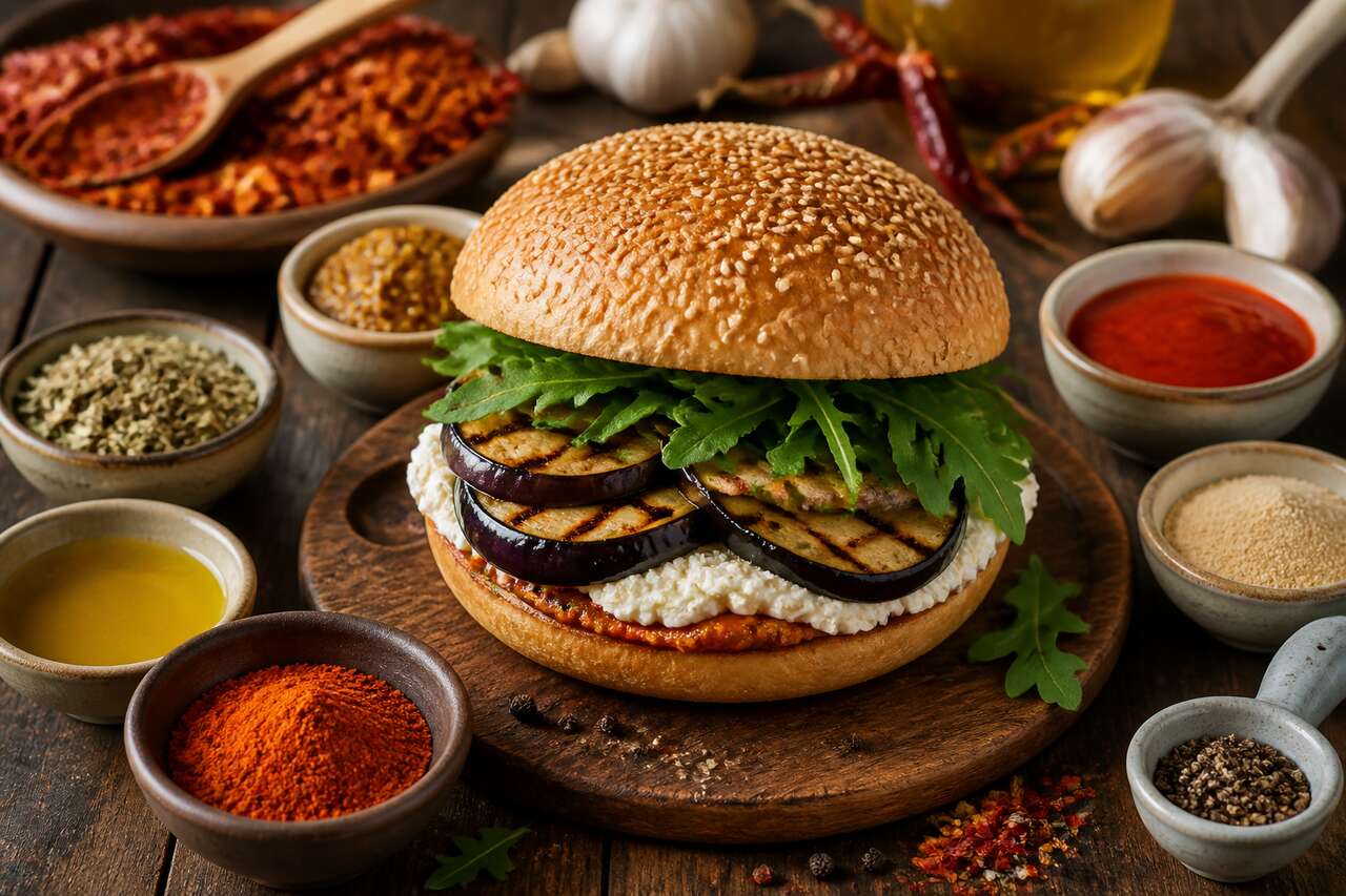 Recette : burger végétarien aux aubergines et fromage frais