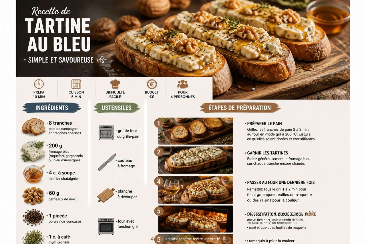 Fiche recette Recette de tartine au bleu : simple et savoureuse