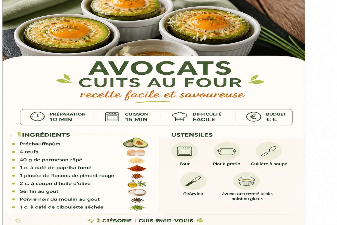 Fiche recette Avocats cuits au four : recette facile et savoureuse