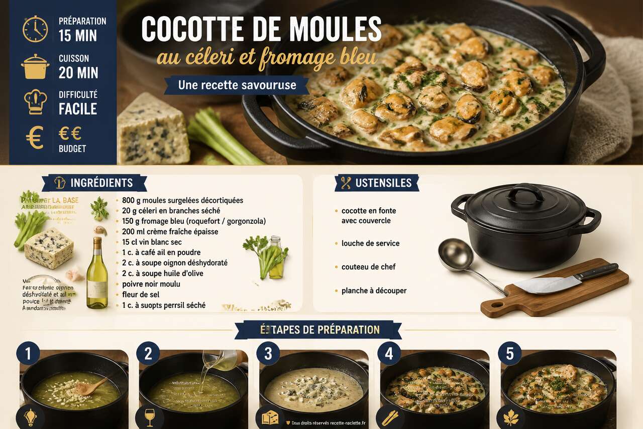 Fiche recette Cocotte de moules au c&eacute;leri et fromage bleu : une recette savoureuse
