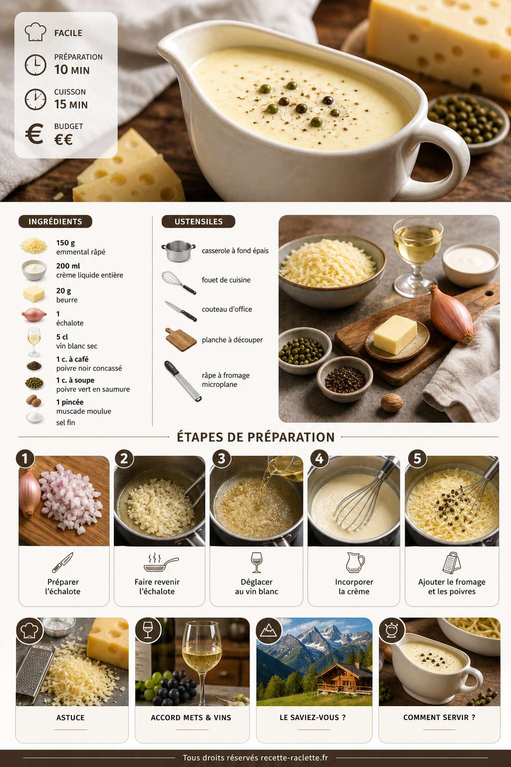 Fiche recette Sauce fondante &agrave; l'emmental et poivre : recette gourmande