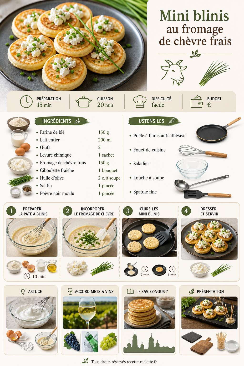 Fiche recette Mini blinis au fromage de ch&egrave;vre frais : la recette facile