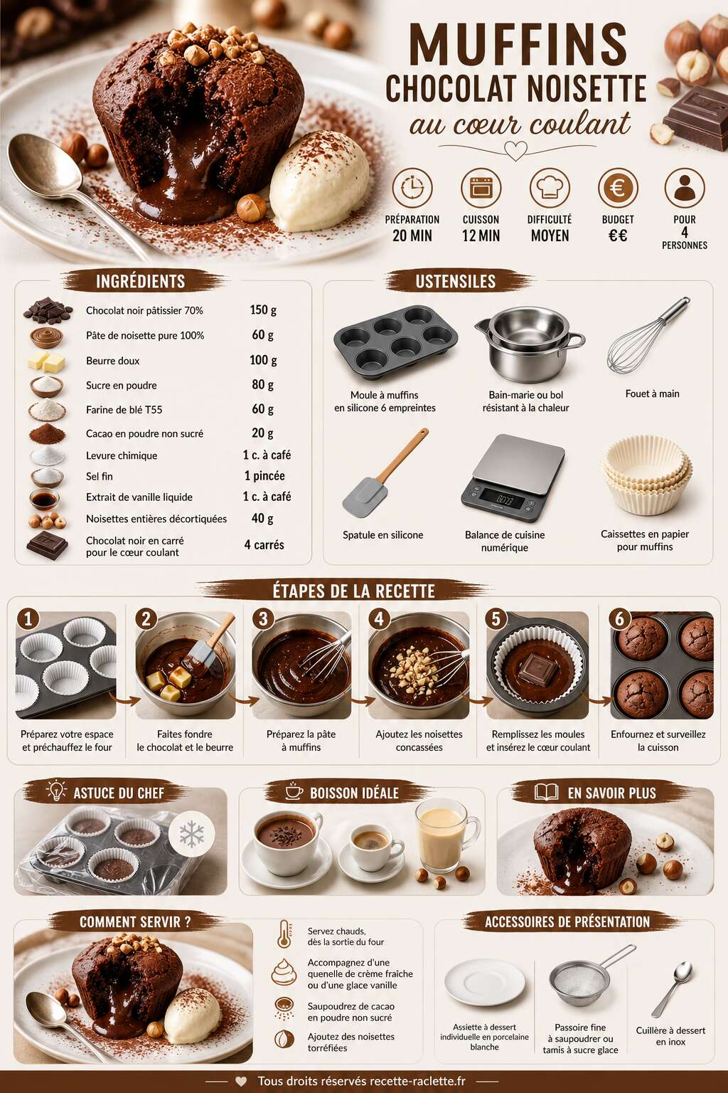 Fiche recette Muffins chocolat noisette au c&oelig;ur coulant