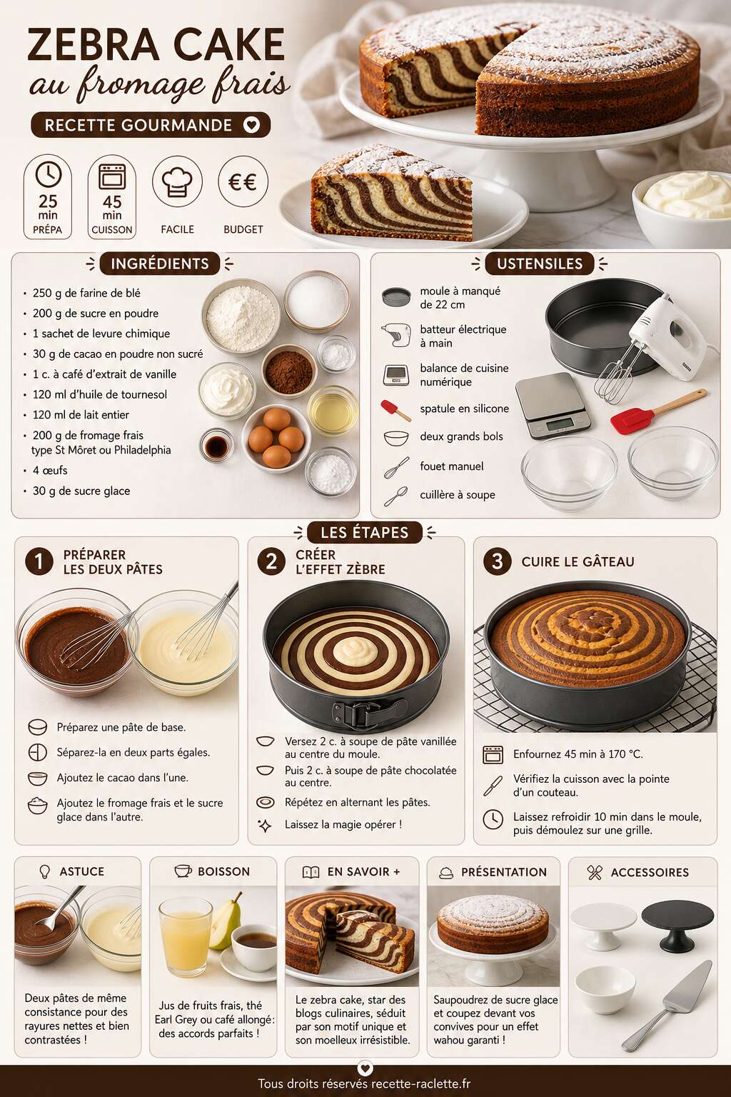 Fiche recette Zebra cake au fromage frais : recette gourmande
