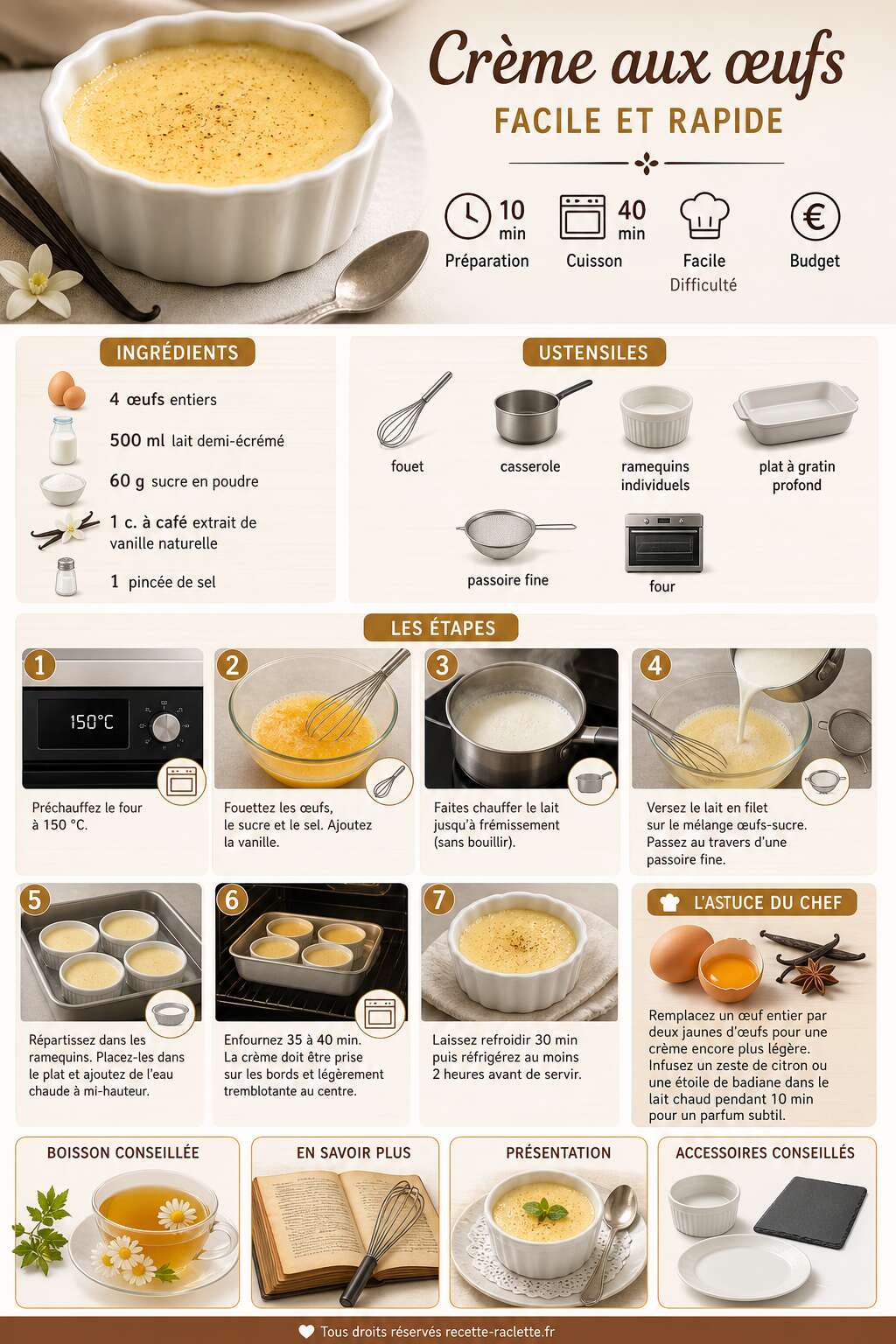 Fiche recette Recette l&eacute;g&egrave;re : cr&egrave;me aux &oelig;ufs facile et rapide