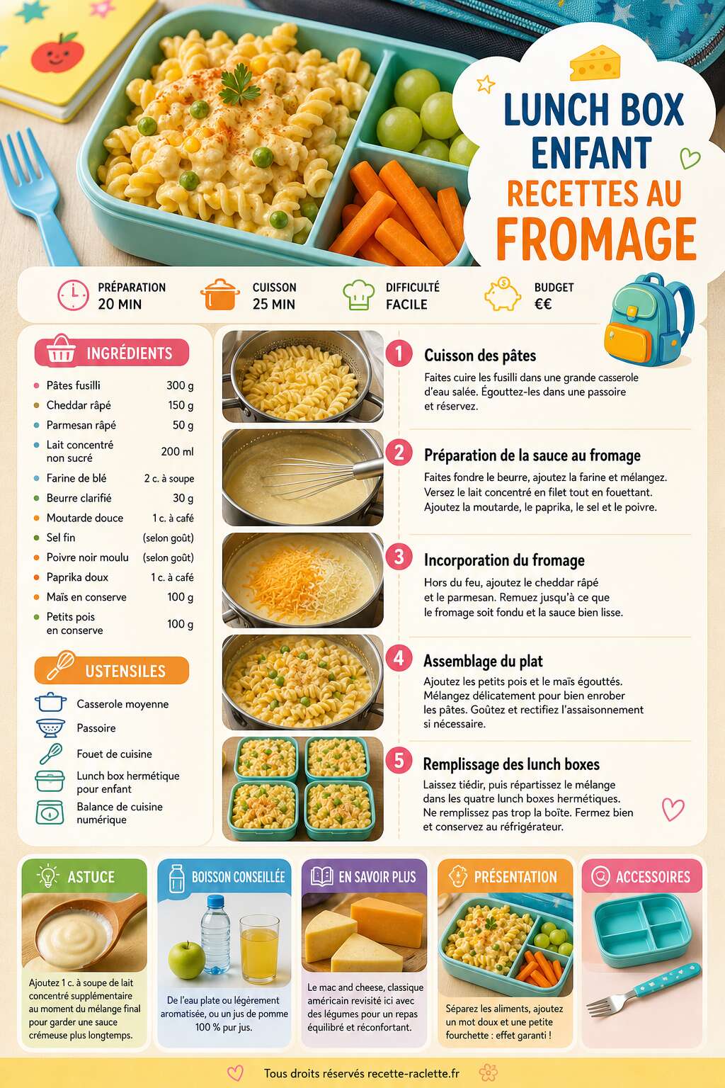 Fiche recette Lunch box enfant : recettes au fromage