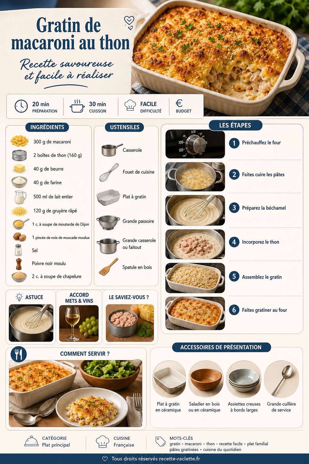Fiche recette Gratin de macaroni au thon : recette savoureuse et facile à réaliser Fiche recette Gratin de macaroni au thon : recette savoureuse et facile à réaliser