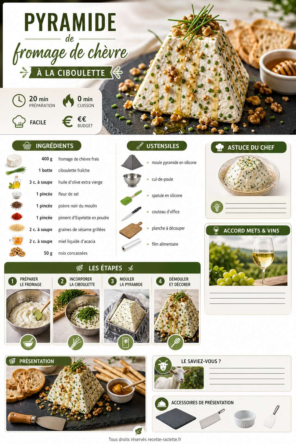 Fiche recette Recette : pyramide de fromage de chèvre à la ciboulette Fiche recette Recette : pyramide de fromage de chèvre à la ciboulette