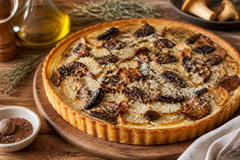 Tarte aux pommes de terre et champignons : recette savoureuse