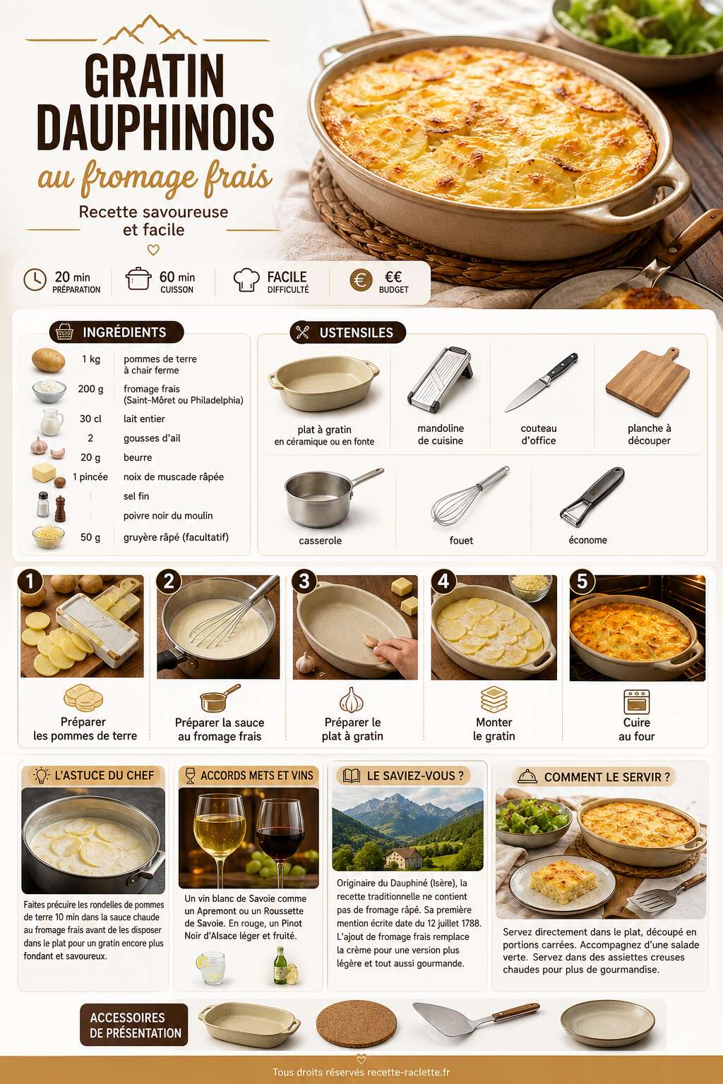 Fiche recette Gratin dauphinois au fromage frais : recette savoureuse et facile