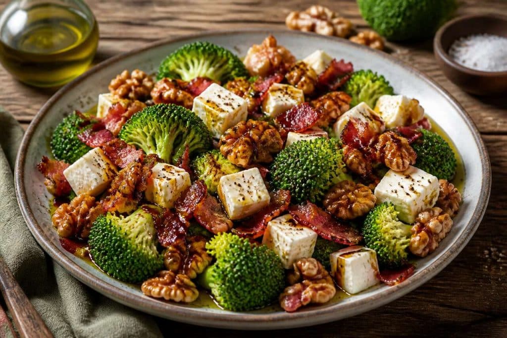Salade sucrée-salée : lardons, fromage de brebis et brocolis