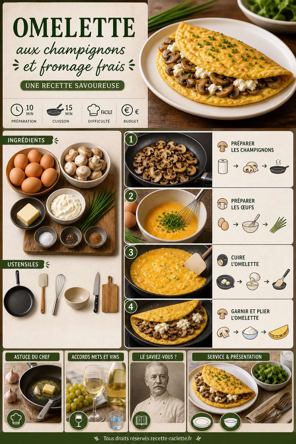 Fiche recette Omelette aux champignons et fromage frais : une recette savoureuse Fiche recette Omelette aux champignons et fromage frais : une recette savoureuse