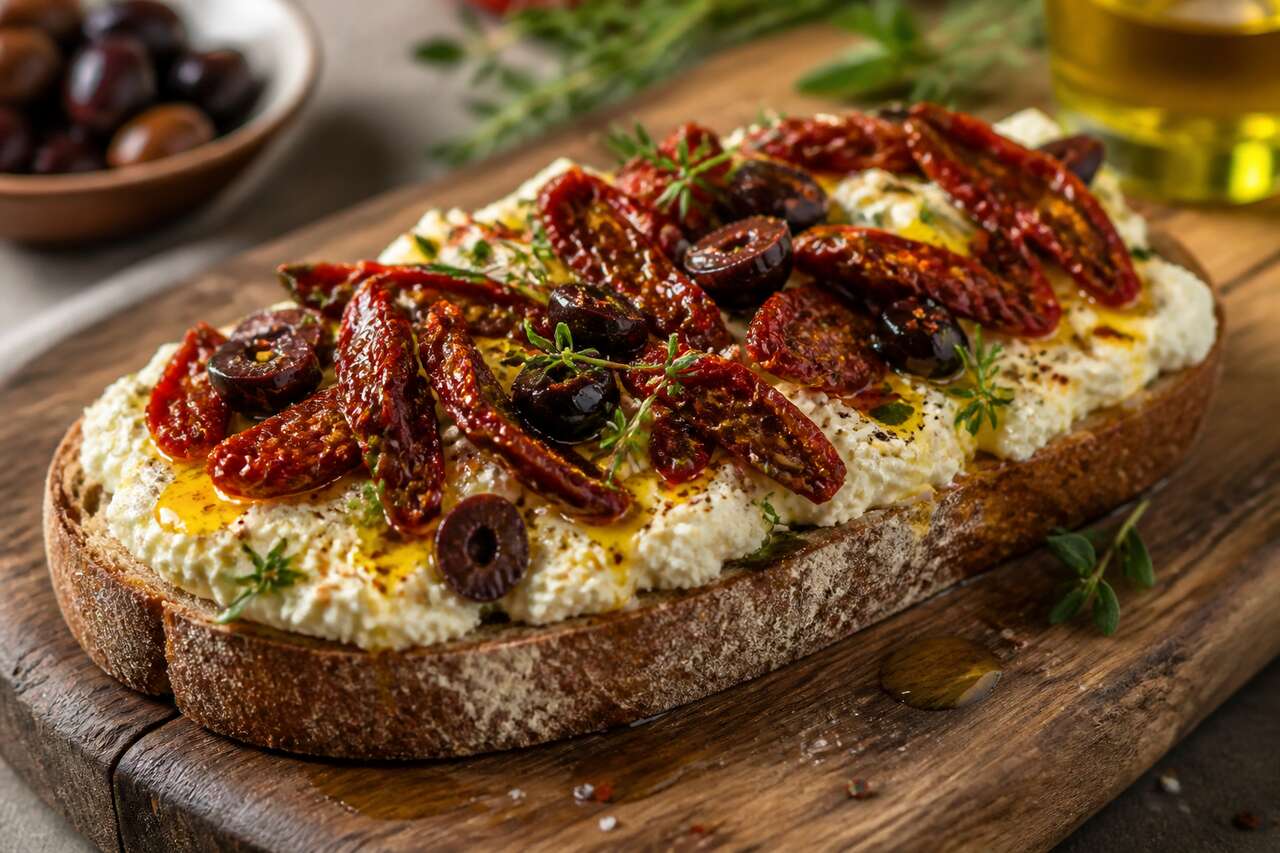 Tartine de fromage frais, tomates séchées et thym : recette savoureuse