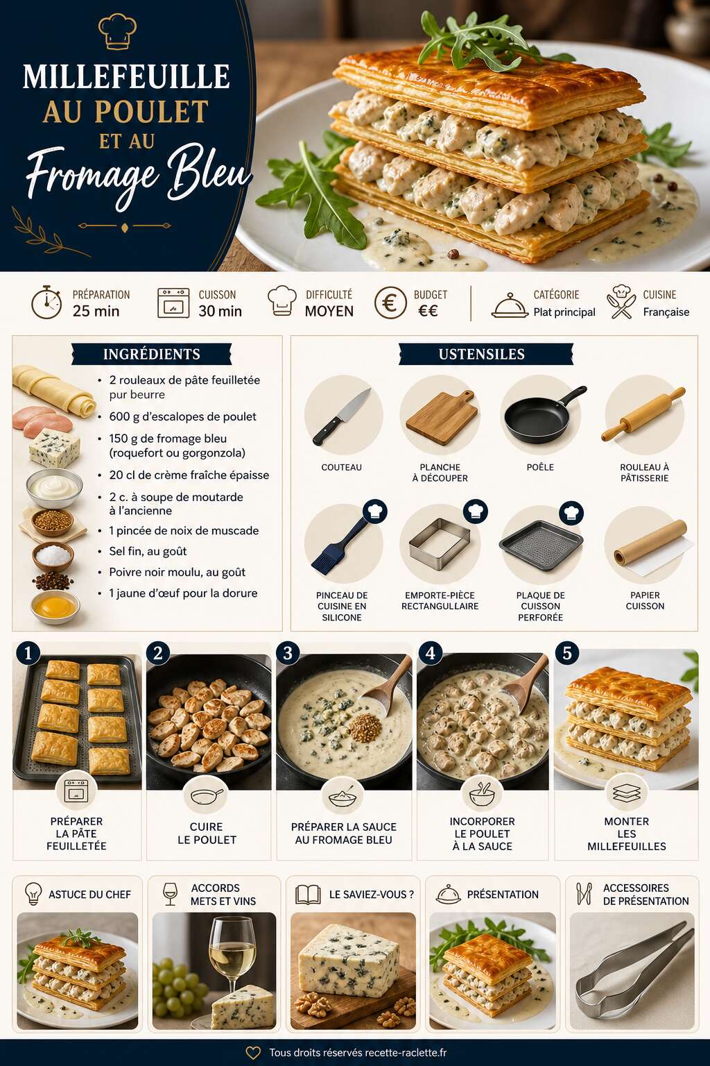 Fiche recette Millefeuille au poulet et au fromage bleu : la recette gourmande à essayer Fiche recette Millefeuille au poulet et au fromage bleu : la recette gourmande à essayer