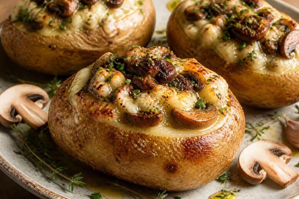 Pommes de terre farcies aux champignons et crème de chèvre