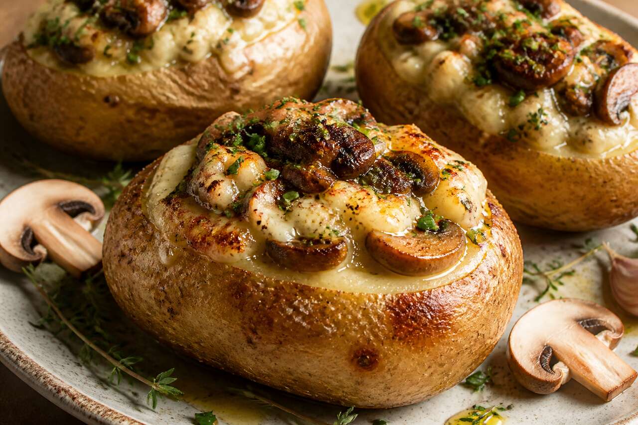Pommes de terre farcies aux champignons et crème de chèvre