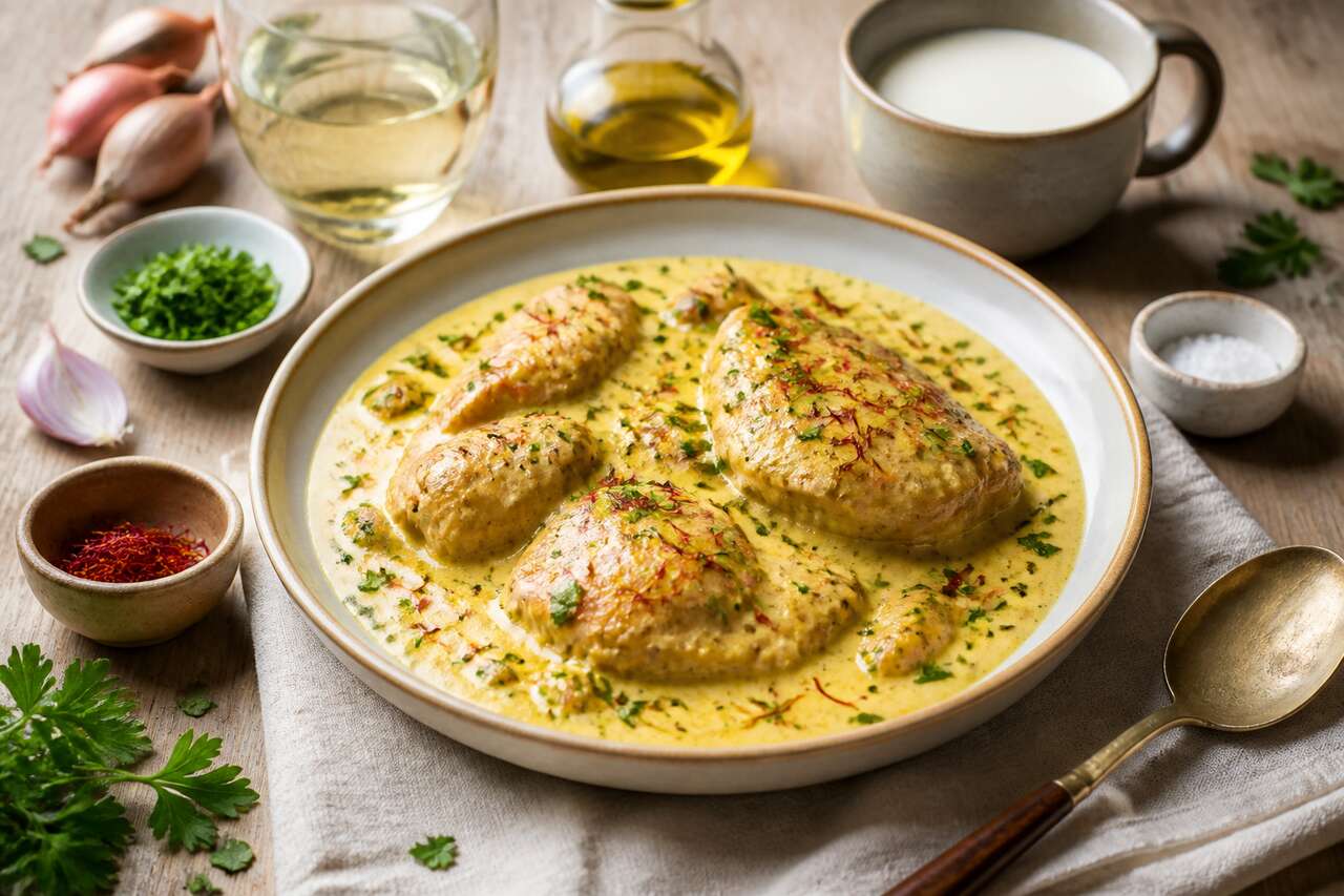 Poulet à la crème de safran : recette savoureuse et raffinée