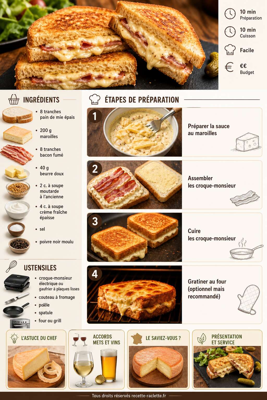 Fiche recette Recette croque-monsieur au maroilles et bacon Fiche recette Recette croque-monsieur au maroilles et bacon