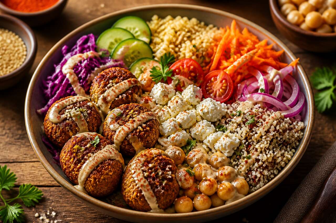 Buddha bowl aux falafels et fromage : recette gourmande