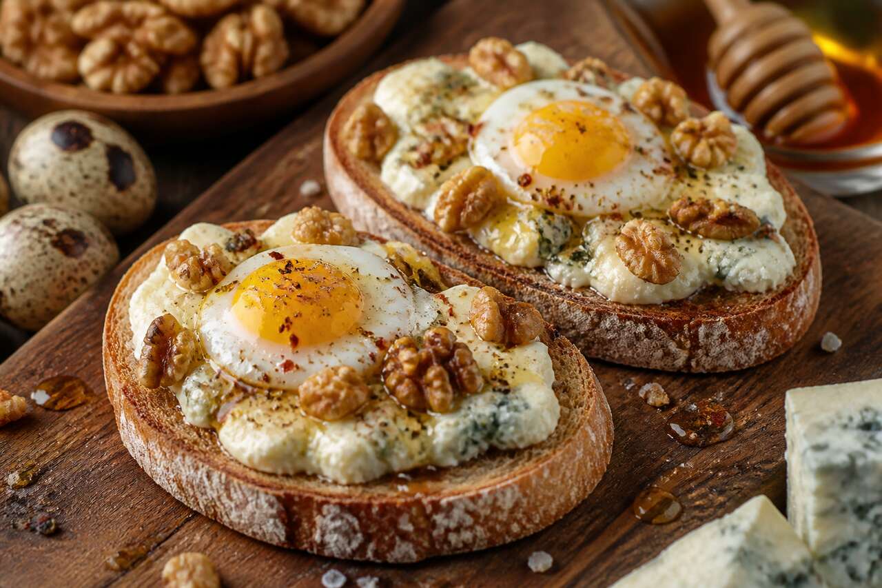 Toasts au bleu et œufs de caille : recette gourmande