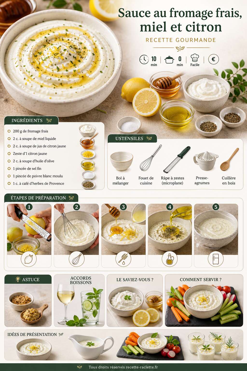 Fiche recette Sauce au fromage frais, miel et citron : recette gourmande