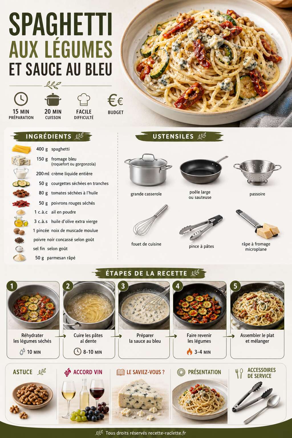 Fiche recette Spaghetti aux légumes et sauce au bleu : recette gourmande Fiche recette Spaghetti aux légumes et sauce au bleu : recette gourmande