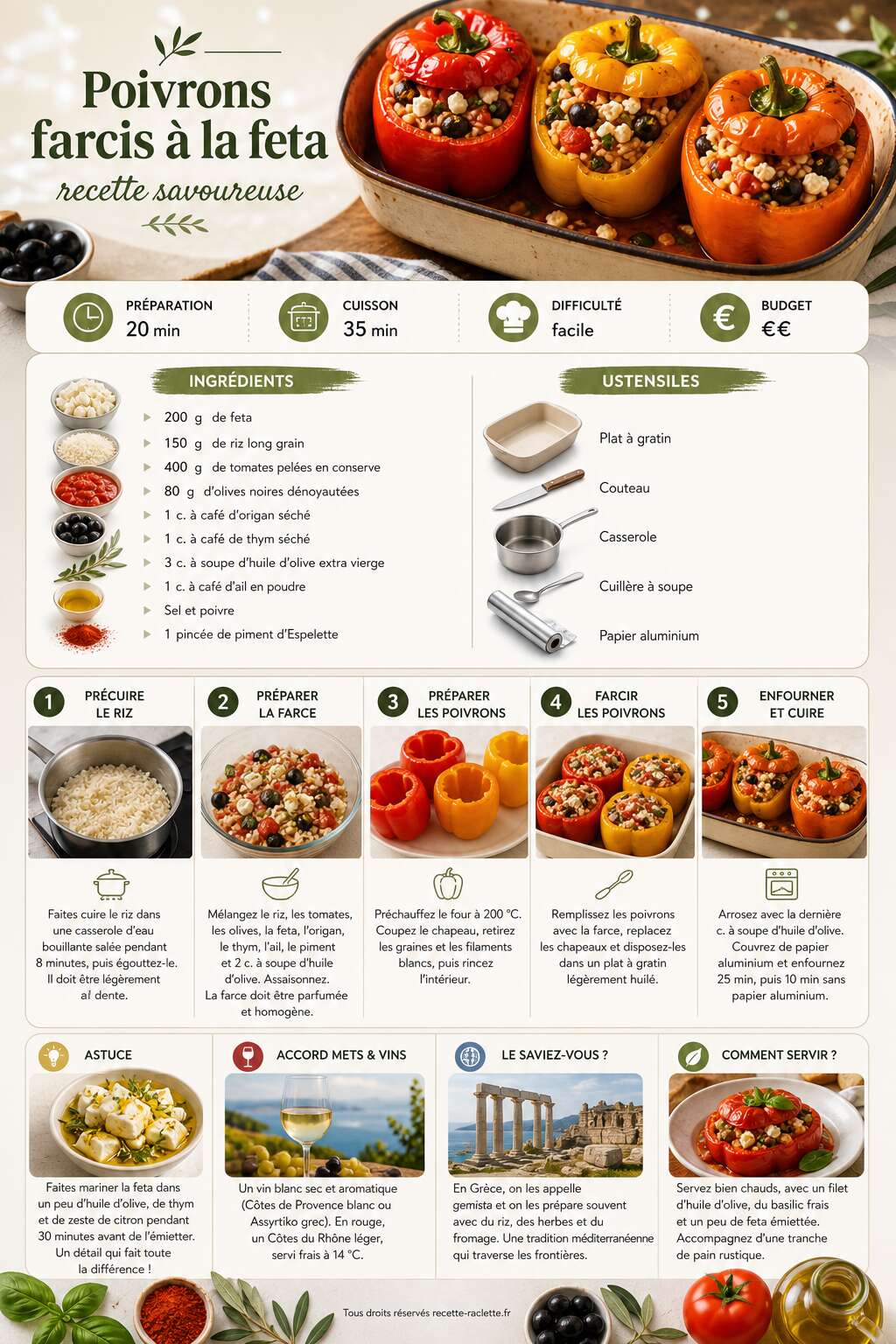 Fiche recette Poivrons farcis à la feta : recette savoureuse Fiche recette Poivrons farcis à la feta : recette savoureuse