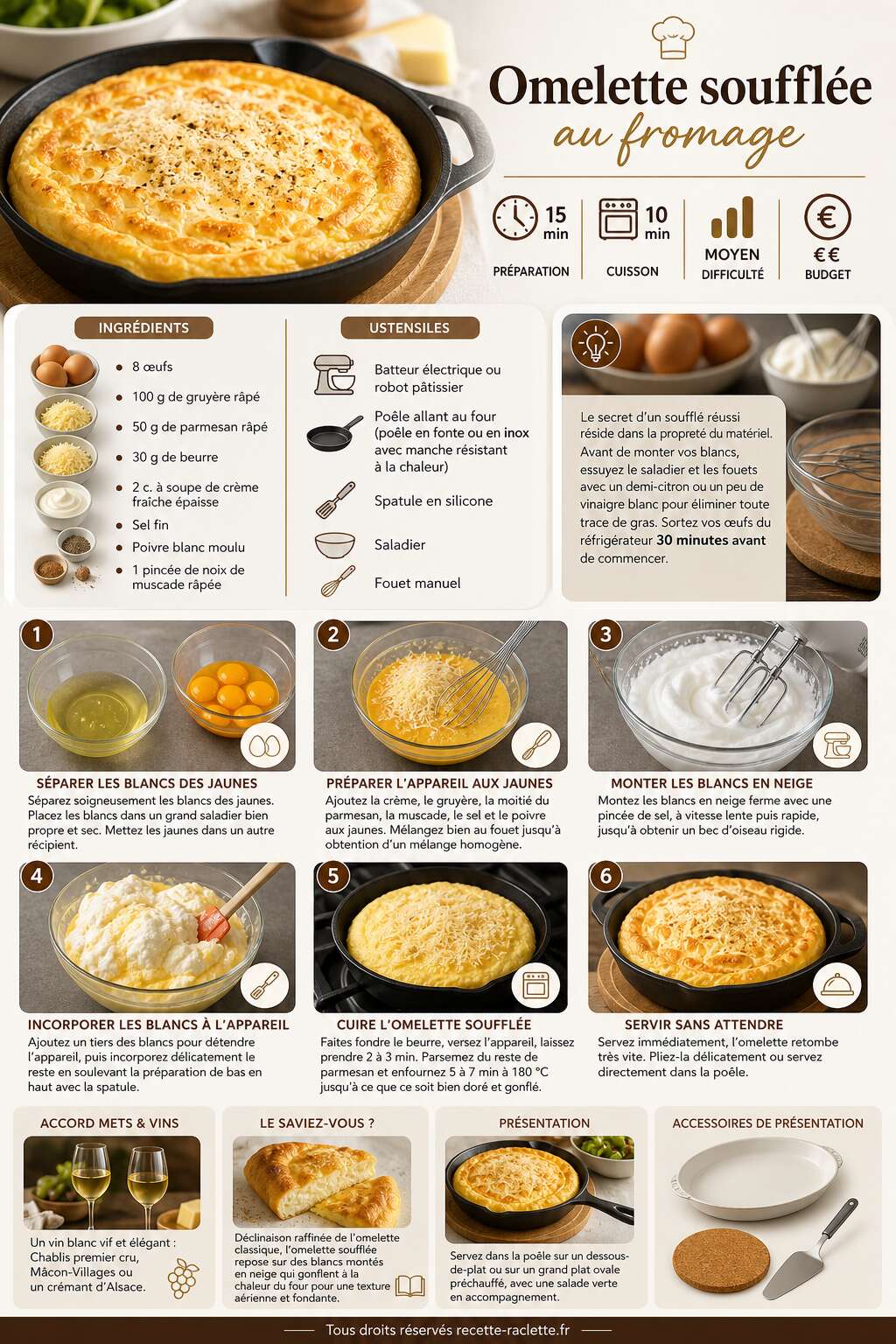 Fiche recette Omelette souffl&eacute;e au fromage : recette gourmande