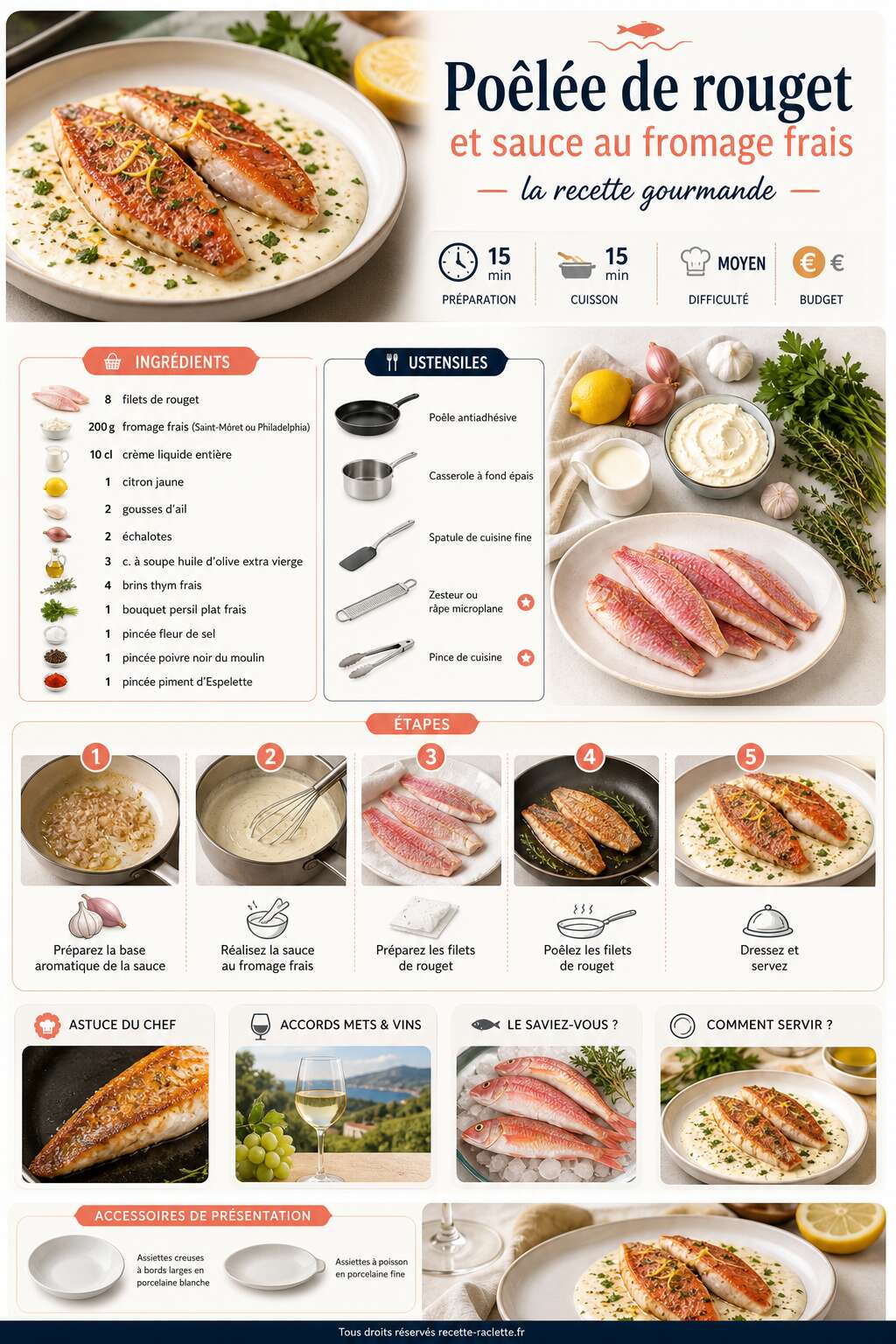 Fiche recette Poêlée de rouget et sauce au fromage frais : la recette gourmande Fiche recette Poêlée de rouget et sauce au fromage frais : la recette gourmande