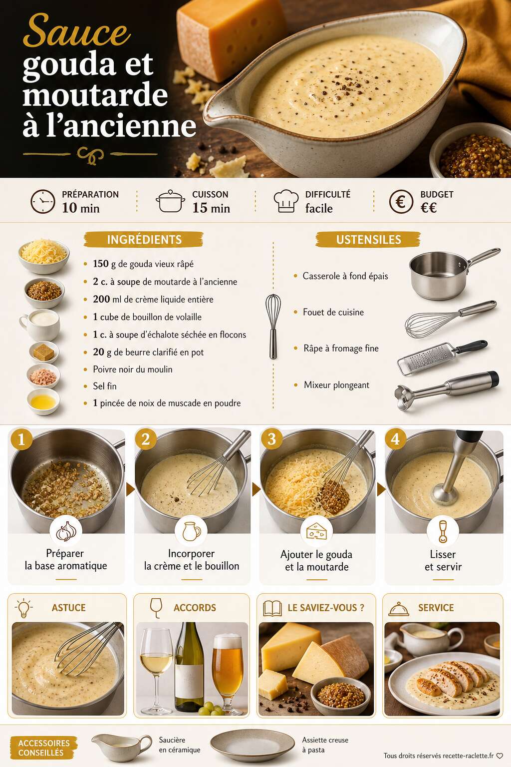 Fiche recette Sauce gouda et moutarde &agrave; l'ancienne : d&eacute;couvrez la recette