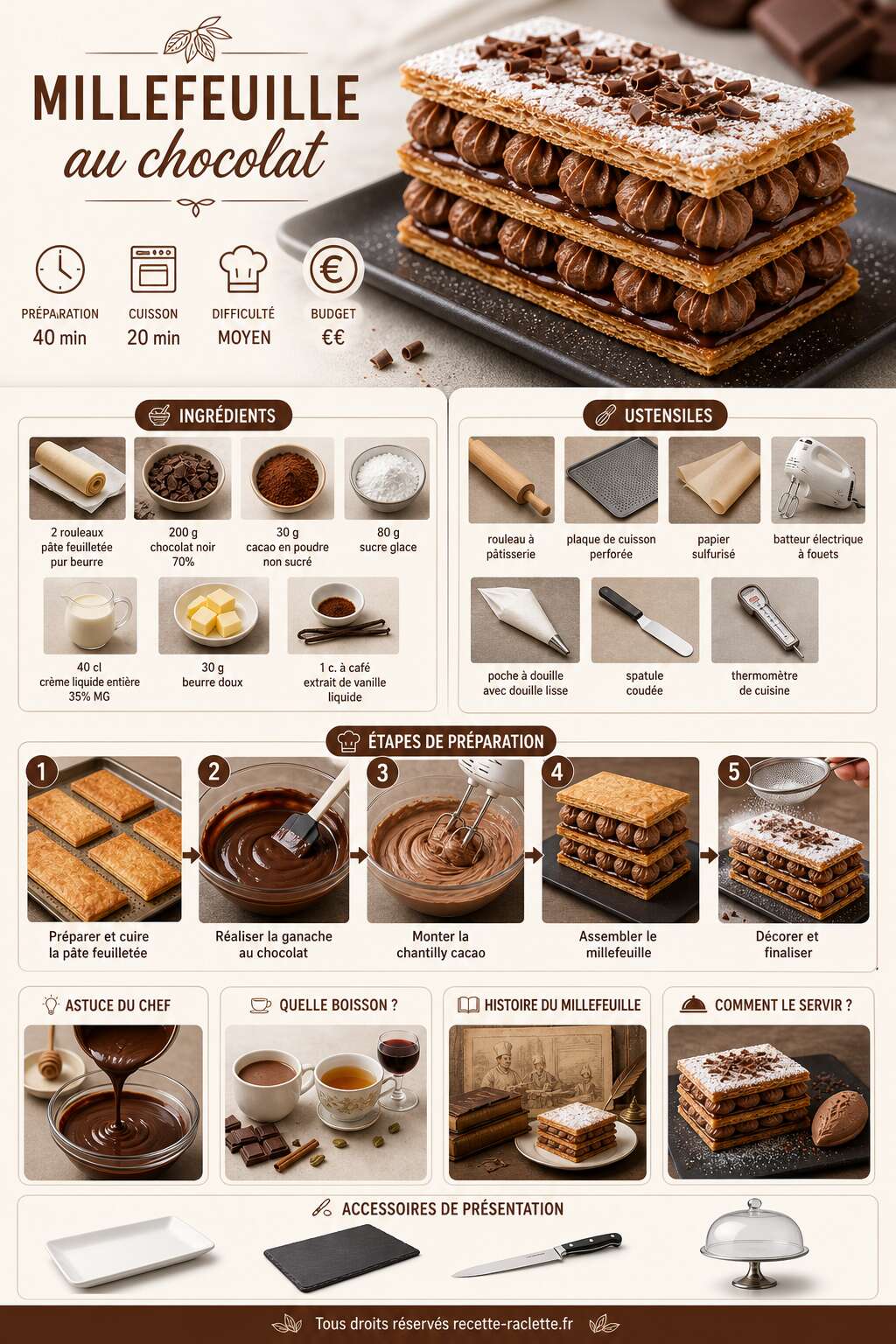 Fiche recette Millefeuille au chocolat : recette délicieuse et facile Fiche recette Millefeuille au chocolat : recette délicieuse et facile