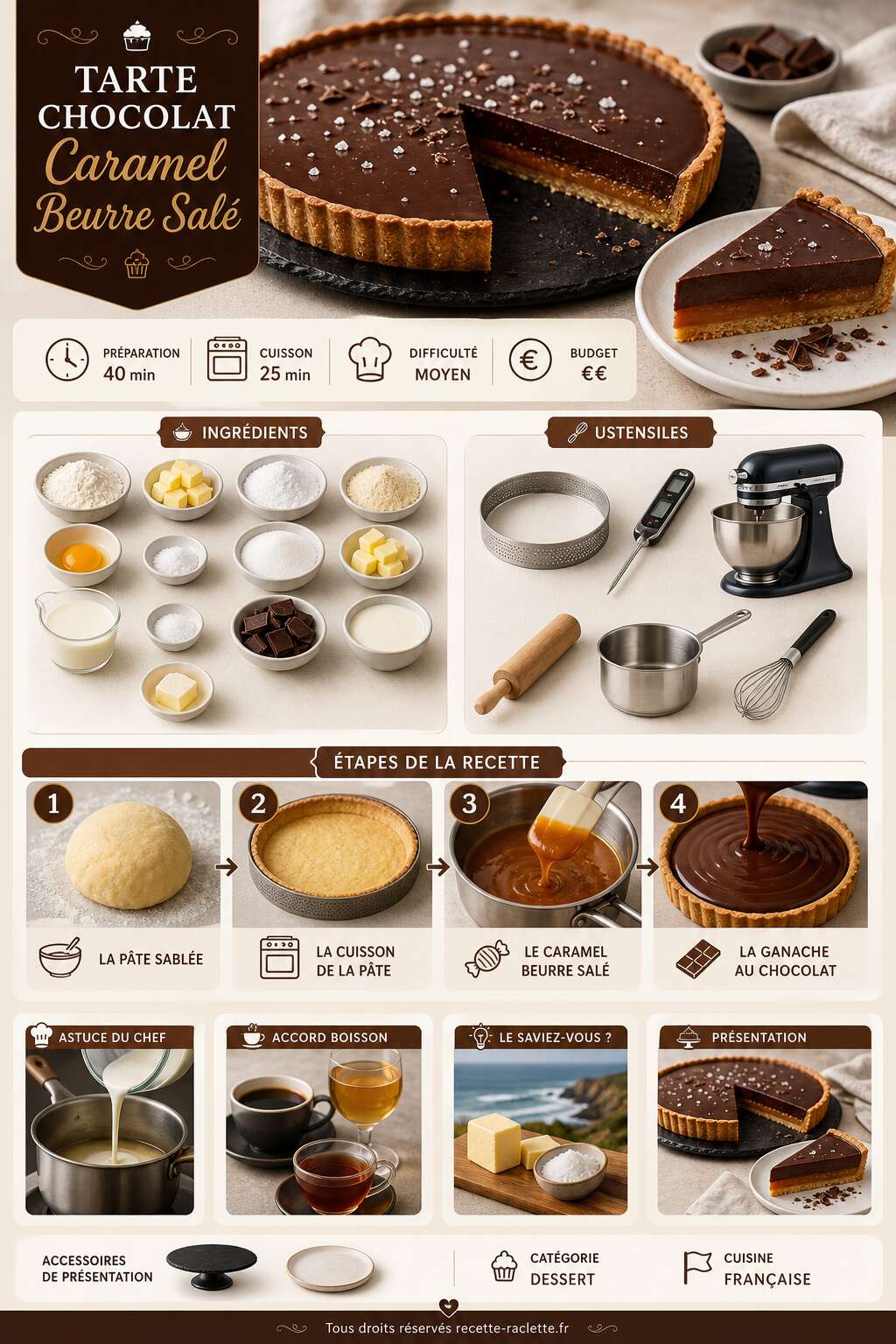 Fiche recette Recette tarte chocolat caramel beurre salé Fiche recette Recette tarte chocolat caramel beurre salé