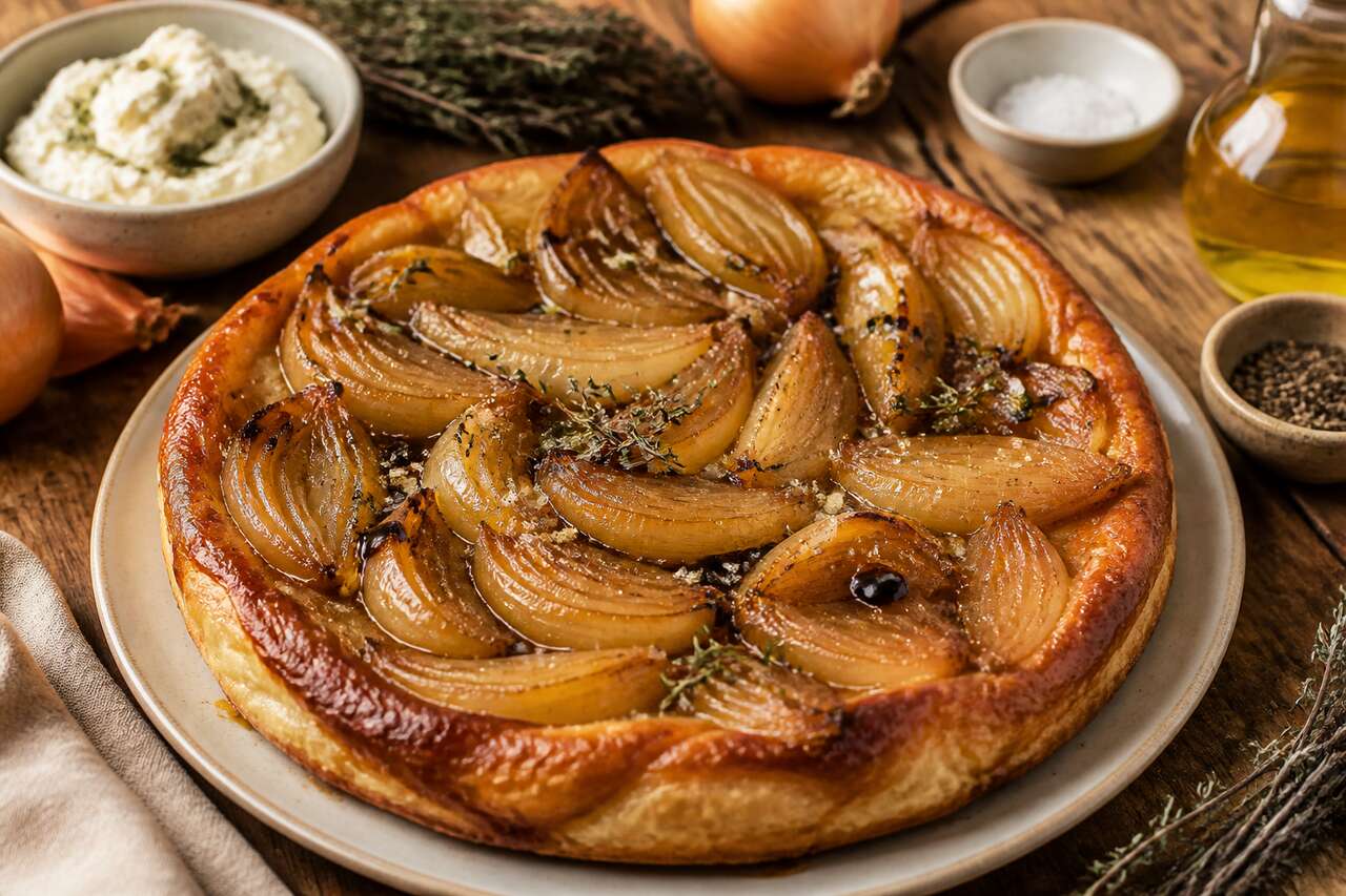 Tatin d'oignons à la tartinade végétale : recette gourmande
