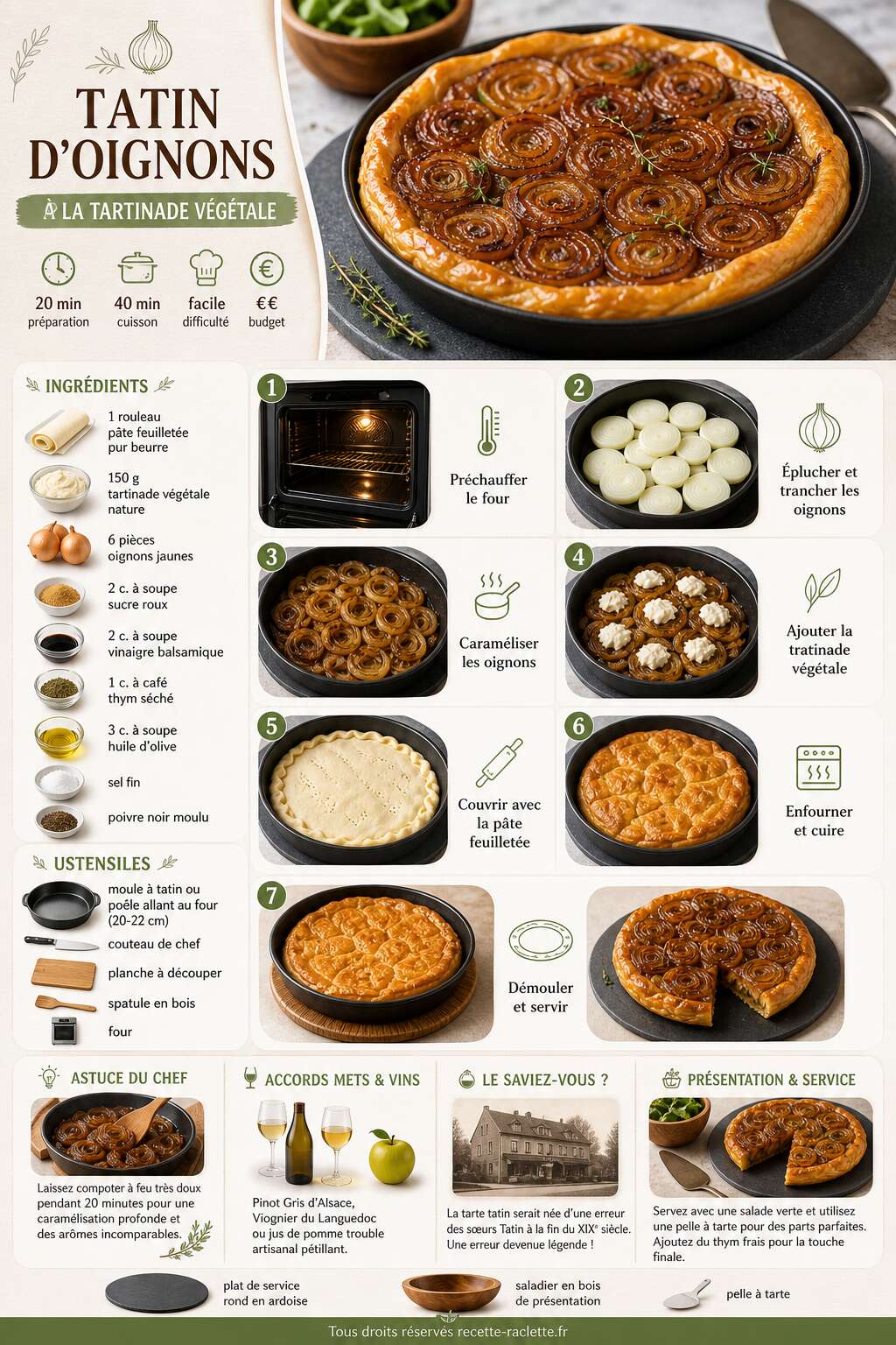 Fiche recette Tatin d'oignons à la tartinade végétale : recette gourmande Fiche recette Tatin d'oignons à la tartinade végétale : recette gourmande