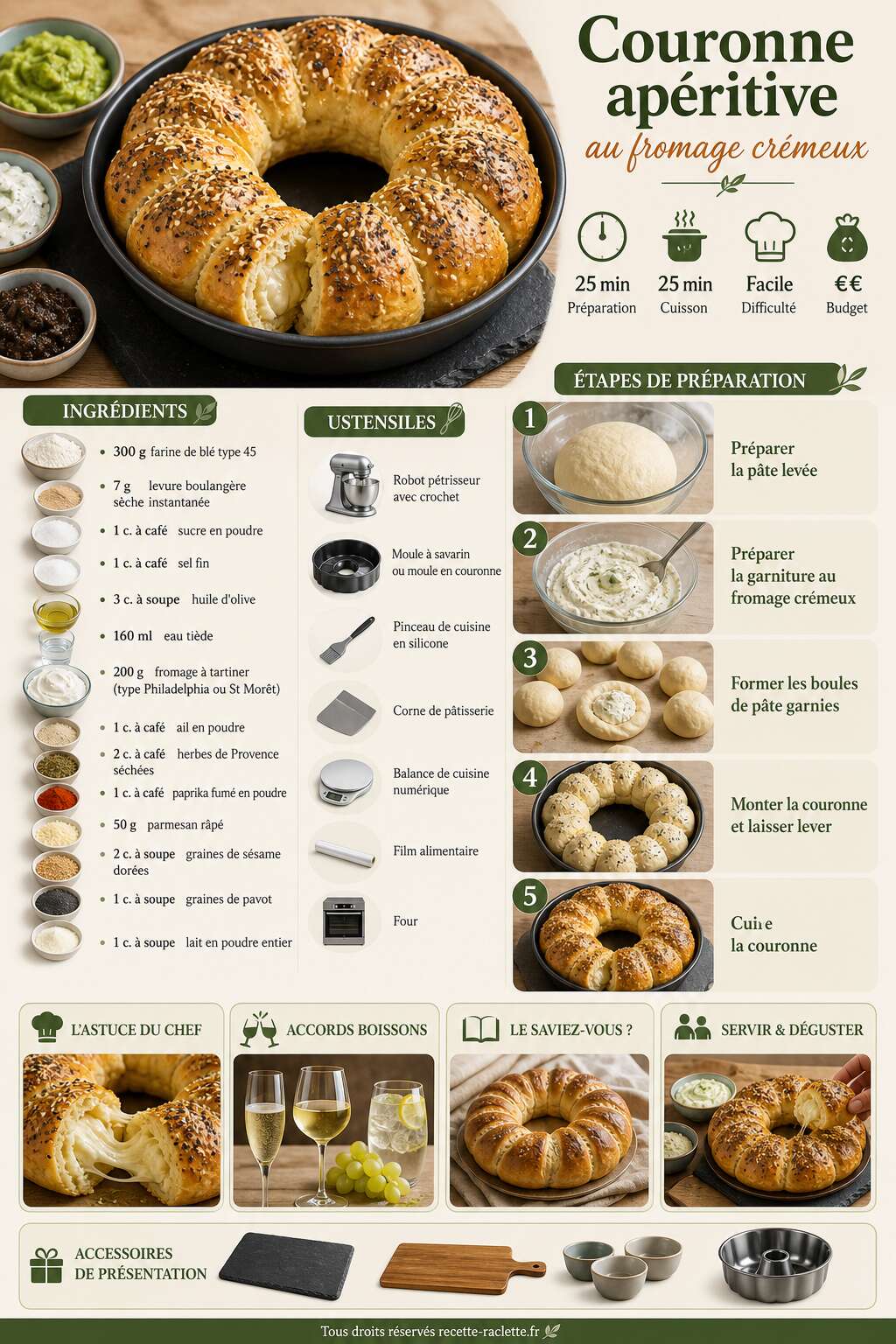Fiche recette Recette de couronne ap&eacute;ritive au fromage cr&eacute;meux