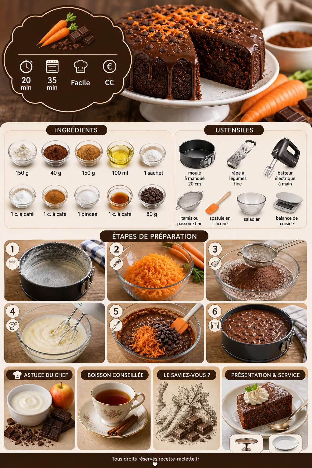 Fiche recette G&acirc;teau chocolat-carottes : la recette inratable