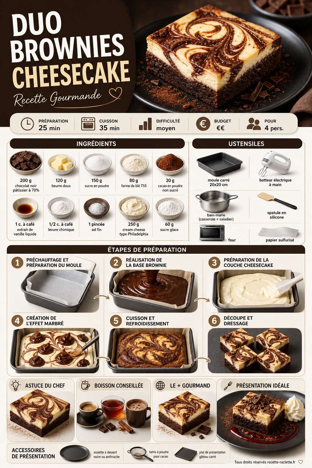 Fiche recette Duo Brownies-Cheesecake : recette Gourmande