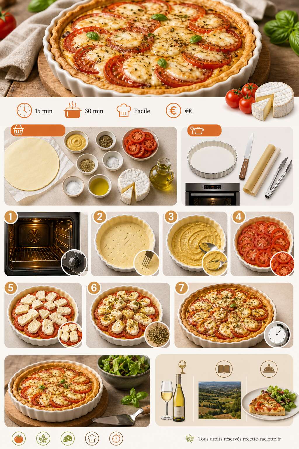 Fiche recette Tarte aux tomates et Camembert : recette savoureuse et facile Fiche recette Tarte aux tomates et Camembert : recette savoureuse et facile