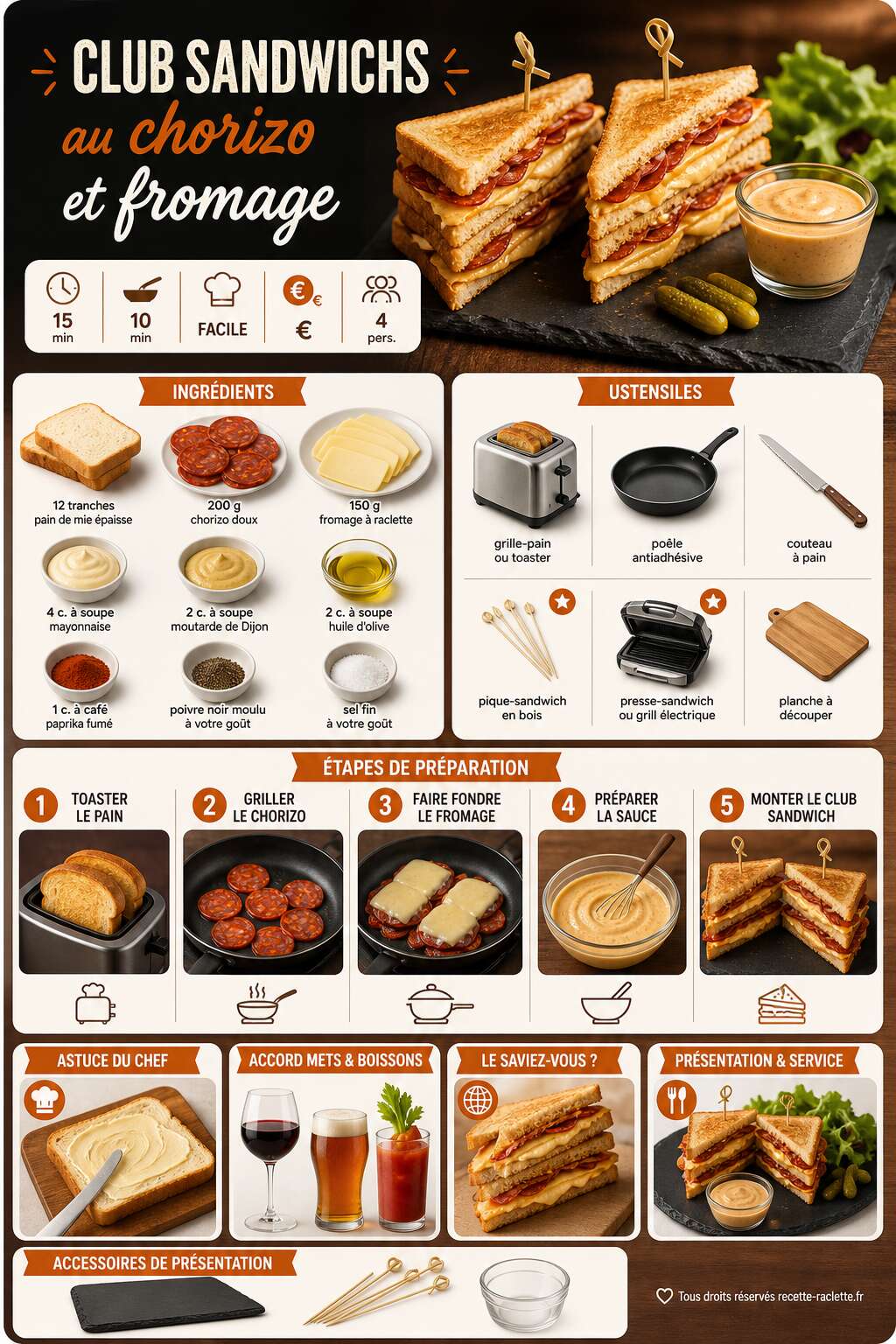 Fiche recette Recette de club sandwichs au chorizo et fromage Fiche recette Recette de club sandwichs au chorizo et fromage
