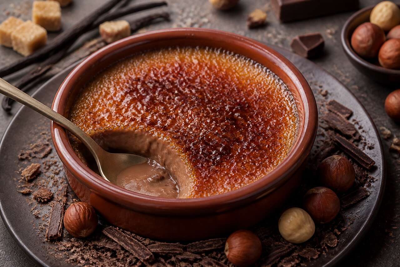 Crème brûlée au chocolat et noisettes : recette facile et gourmande