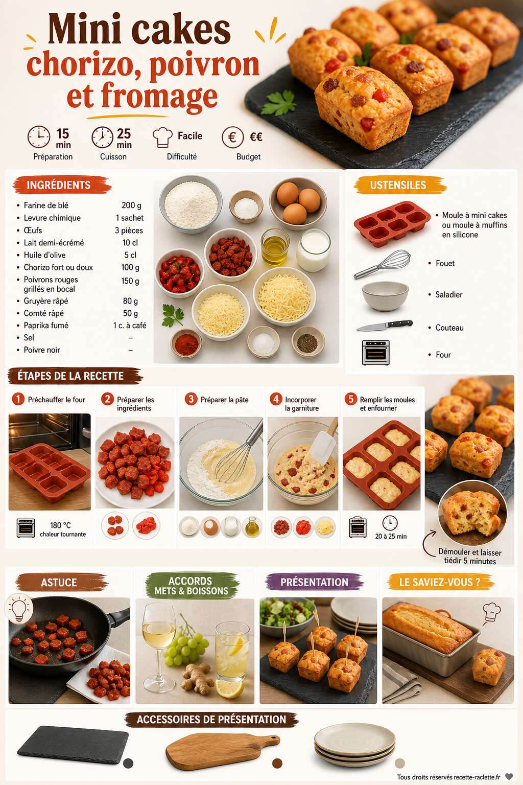 Fiche recette Mini cakes chorizo, poivron et fromage : recette gourmande