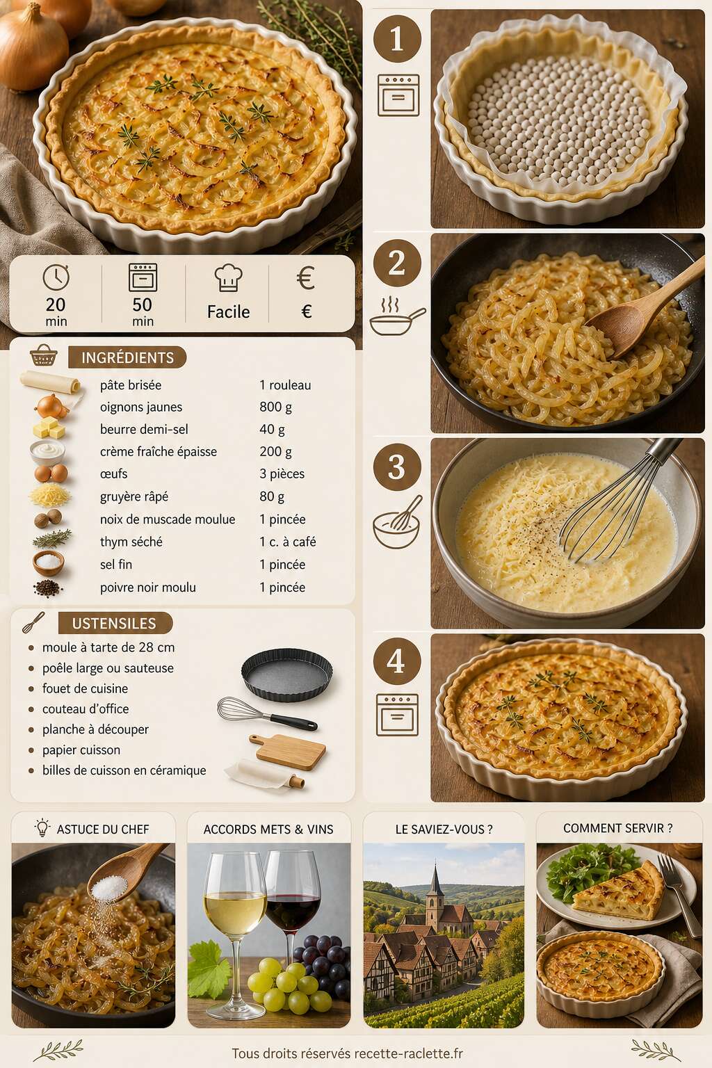 Fiche recette Tarte &agrave; l'ancienne aux oignons fondants : la recette savoureuse