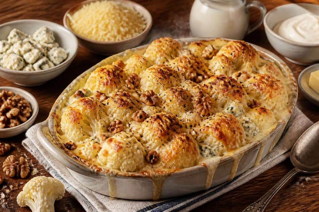 Gratin de chou-fleur à la crème de bleu : recette savoureuse