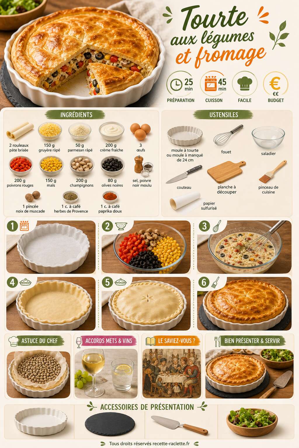 Fiche recette Tourte aux l&eacute;gumes et fromage : recette savoureuse et facile